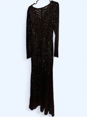 Boohoo Black Sequin Long Sleeve Maxi Dress